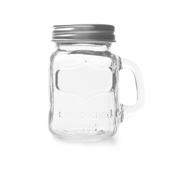 Clear glass Mini Jug with steel lid 128ml 7,5x5,5x8,5cm (per stuk)