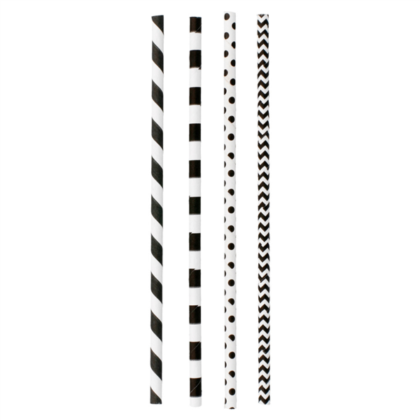Paper straws unwrapped "stripes & polka dots" 20cm (200st/pk)