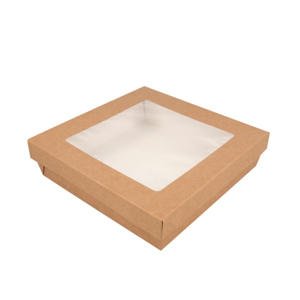Small boxes+lids with window 1000ml 300GSM 18,5x18,5x5cm Brown Cardboard (50st/doos)