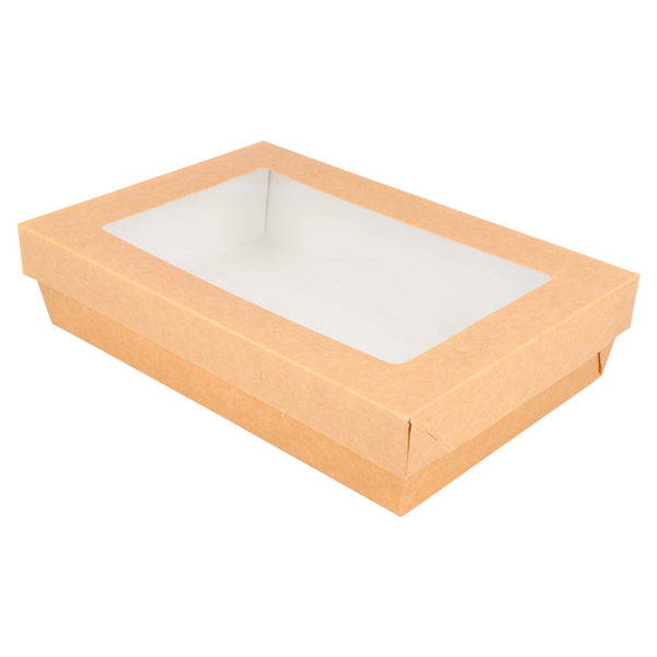Small boxes+lids with window 1300ml 21x14x5cm Brown Cardboard (50st/doos)