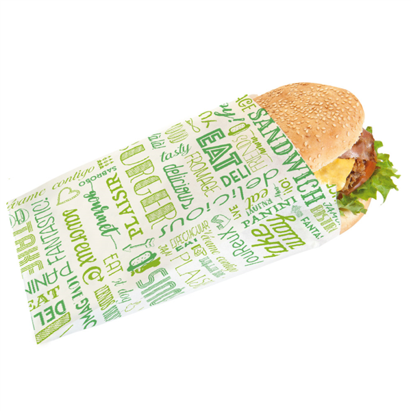 Hamburger Bags "Parole" 14+7x22cm Green Greaseproof Parch (500st/pak)
