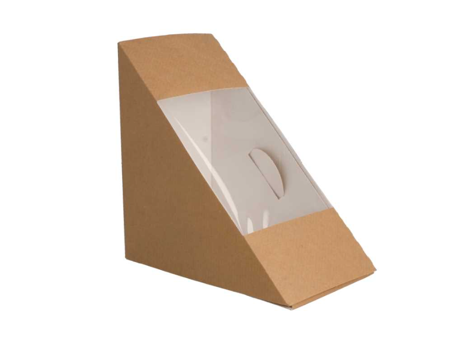 "The Pack" Sandwich Wedge Boxes w/window 12,4x12,4x7,5cm Naturel Kraft Nano-Micro Corrugated Cardboard (50st/pack)