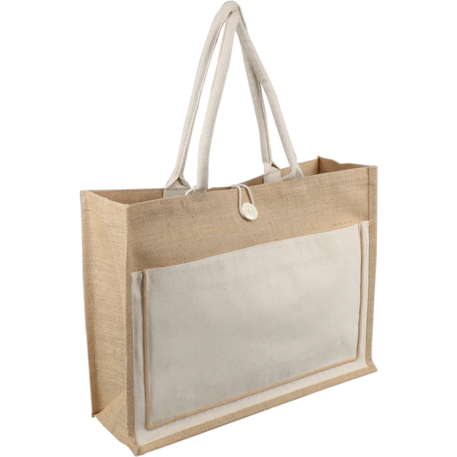 Draagtas Jute 47x15x36cm naturel/wit (per stuk)