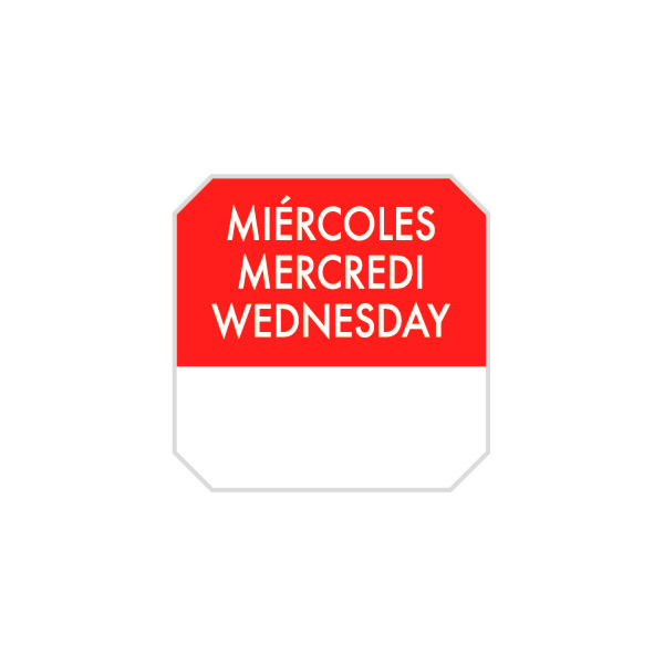 Zelfklevende labels "Wednesday" 2,5x2,5cm Red (1000 stuks)