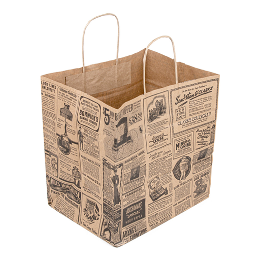 [222.27] SOS Bag with Handles Traiteur "Times" 26+20x27cm Natural Kraft (250stuks/doos)