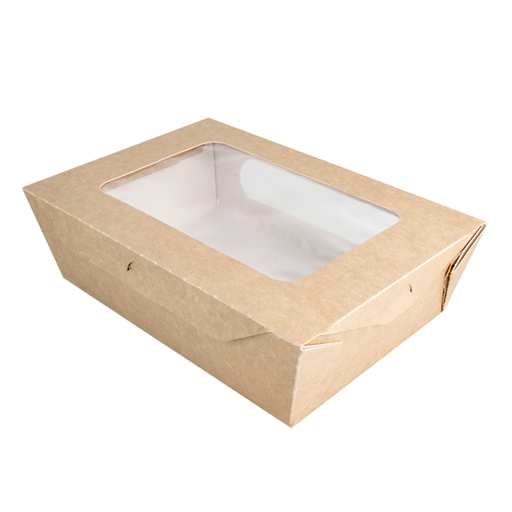 [226.92] Salad Boxes with Window 1200ml 20,4x14,2x6cm Brown Cardboard (50st/pak)