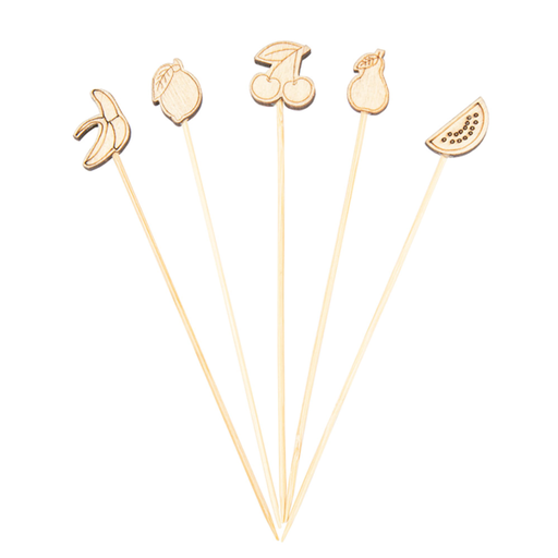 [250.19] Decorated picks "Fruits" 12cm Assorted Bamboo (100st/pak)