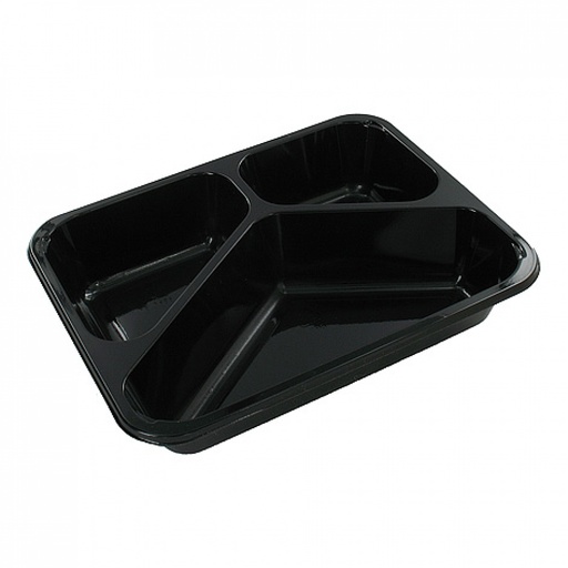 [3030779] PP Menuschalen 83/33 3-vaks Sealbaar 380/240/190cc Zwart 228x178x33mm 300st/ds
