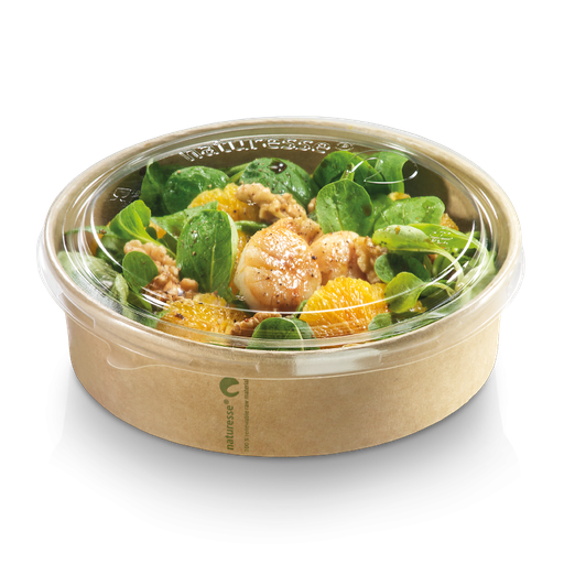 [322220] Kraft/PLA Salade Bowl 1200ml / 18,5cm diam. x 6,5cm (160st/doos) / deksel: 431520