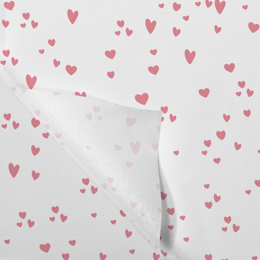 [331550] Tissue / Zijdevloe 50x70cm Wit/Rose "Hearts" (100st/pak)