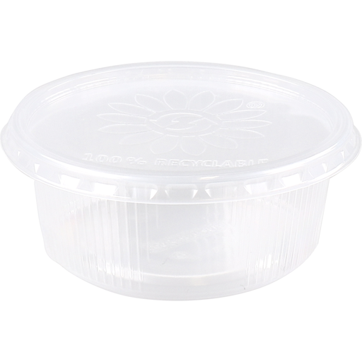 [442572] PP Bakje rond transparant ribbel 200cc (diam. 101mm) Combidoos incl. deksels - 250st/ds