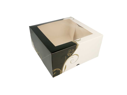 [204.71] Cake Box w/ window 24x24x12cm White/Black/Gold  50pc/pk
