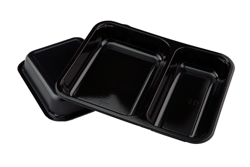 [3031701] PP Menuschaal 2-vaks M227/32 Zwart  Sealbaar 1200cc 227x178x32mm  (360st/doos)