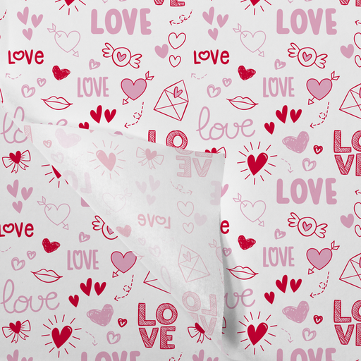 [331551] Tissue / Zijdevloe 50x70cm Wit/Roze/Rood "Love Notes" (100st/pak)