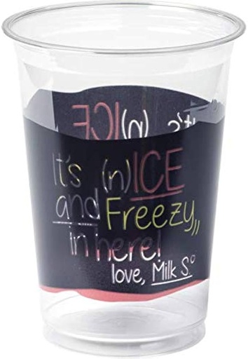 [4527511 or 6003341] Milkshake beker / Cold cup PET 400ml Transparant/zwart-roze opdruk (50st/krimp)