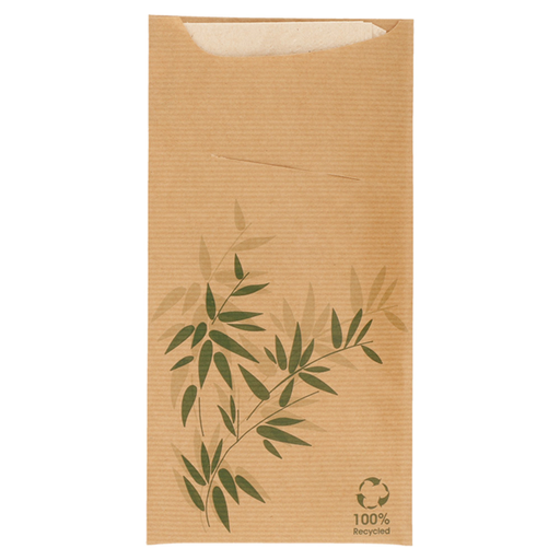 [169.40] Sacchetto met Napkin "Feel Green" 11,2x22,5cm Natural Kraft Ribbed (100st/pak)
