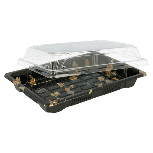 [191.50] Sushi Box (Oriental foodcontainer + lid) 18,8x13,5x4,8cm Black/Transparant PS (50st/pak)