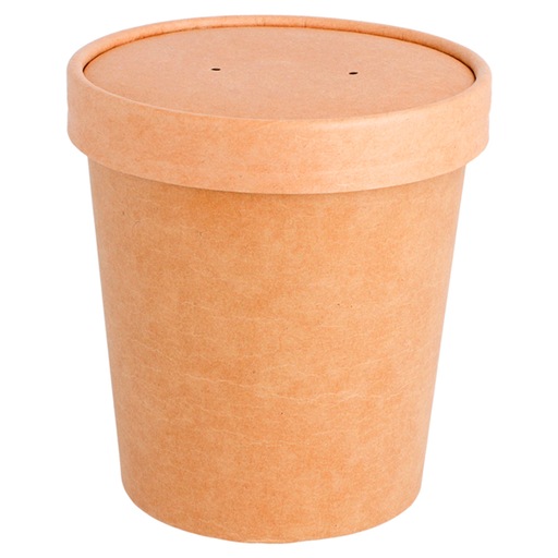 [212.60] Round Food Containers + Lid 480ml Natural Kraft (25st/pak) 16oz..