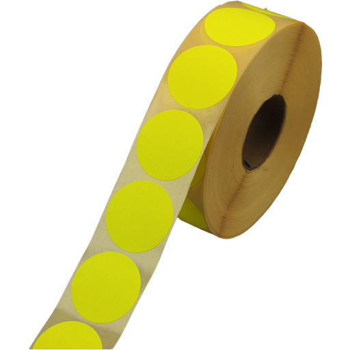 [546383] Etiket Geel Fluor Rond 35mm Perm. (2000st/rol)
