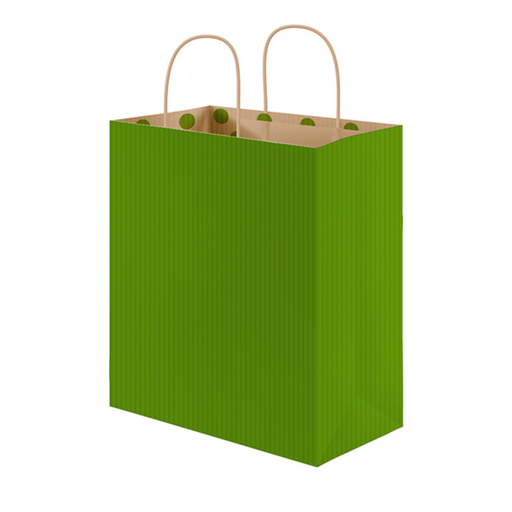 [802.70] SOS Bags with Handles (Inside Polka Dots) 26+14x32cm Green Kraft (250st/doos)