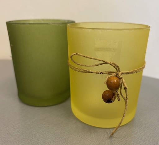 [G01017] 3 ASST 3"T Round Frosted Leaf Glass C-H / Glazen vaas per stuk