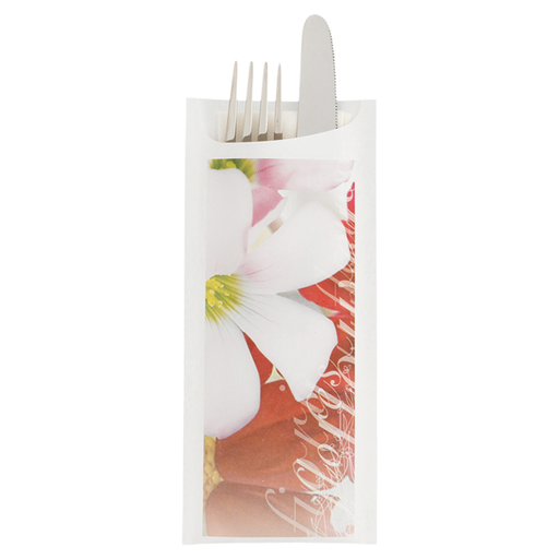 [130.55] Sacchetto "Flowers" Just in Time met White Airlaid napkin (250st/pak)