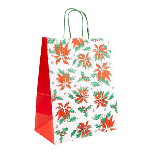 [202.34] SOS Bags with handles "Christmas" 26+14x32cm White Cellulose (250st/pak)