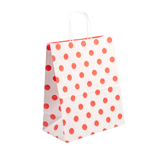 [802.68] SOS Bags with Handles Red Polka Dots 26+14x32cm Cellulose (250st/pak)