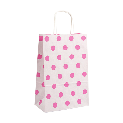 [802.92] SOS Bags with Handles "Polka Dots" 80GSM 26+14x32cm Fuchsia (250st/doos)