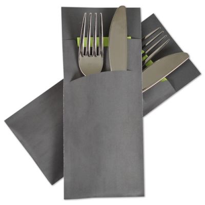 [POCH-10014] POCHETTO CUTLERY SLEEVE >Marble Anthracite< 200x85mm with 33x33cm,2-ply  Lime napkin 520 pcs/cs