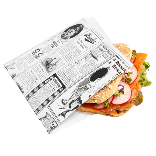 [186.42] 2-sides Open Greaseproof Paper Fast Food "Times" 17x18cm White Greaseproof (500st/pak)