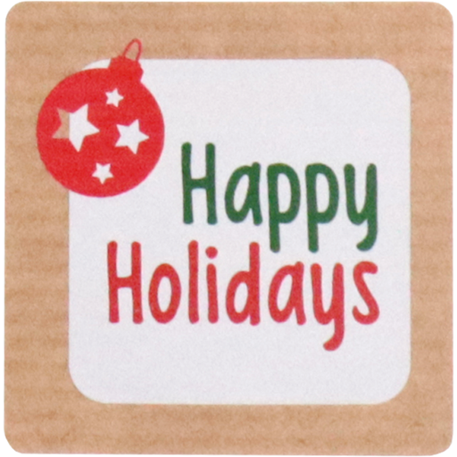 [775175] Lovly Etiket Happy Holiday 40x40mm Bruin (500st/rol)