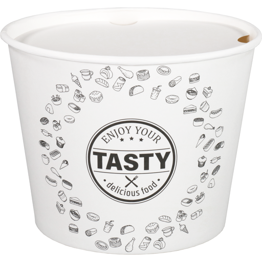 [600530] TASTY foodbucket 150oz / 3.8L wit karton + deksel (25st/krimp)