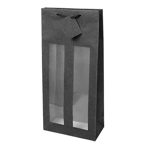 [804.87] Wine Bags with Window 2-fles 18+8,8x38cm Black Kraft (per stuk)