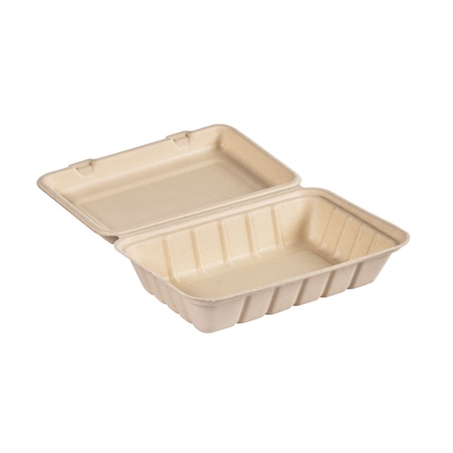 [205723] Hinged tray 6x6x3" Molded Fibre Bagasse Brown Hamburger" (100pcs/case)