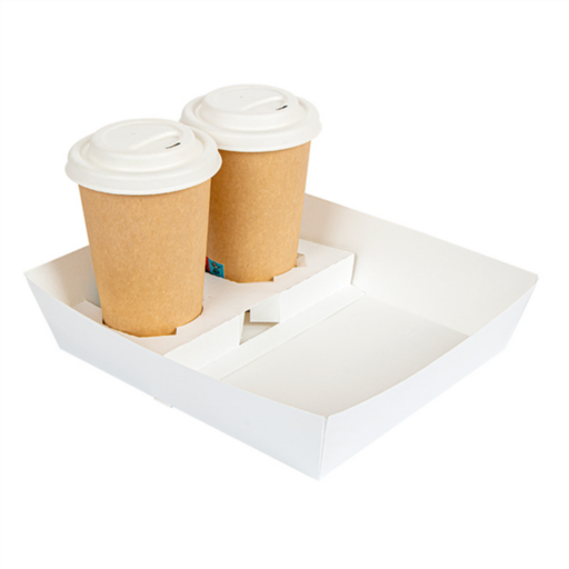 [235.25] Carrying Trays 2 cups + 1 comp. The Pack 24,5x22x5,5cm White (60pcs/pack)
