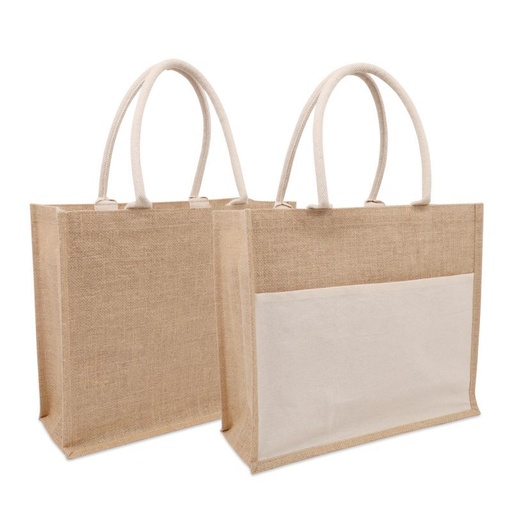 [DJK016] Jute Shopper met insteek voorvak Naturel FFP 40+15x35cm (per stuk)