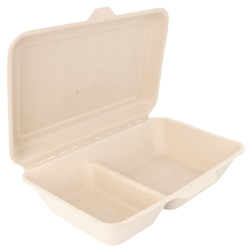 [149.21] Food Container Rectangular 2-comp. 16,5x22,5x6,4cm - 1000ml (Bagasse/Natural) 50st/pak