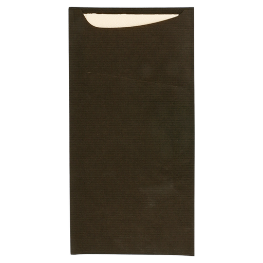 [169.41] Sacchetto + Napkin "Just in Time" Black Kraft Ribbed (100st/pak)