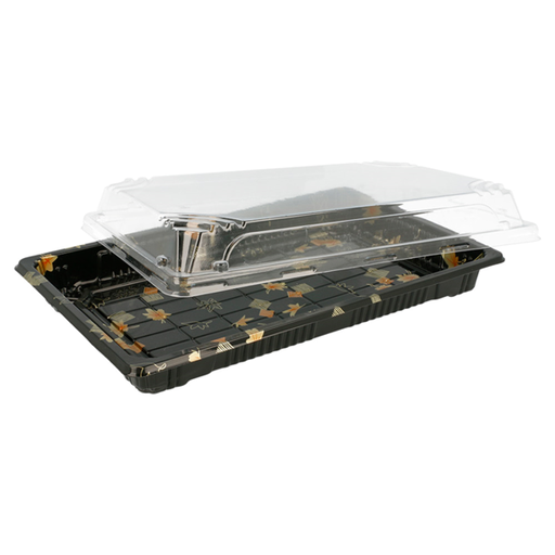 [191.51] Sushi Box (Oriental foodcontainer + lid) 24x14,7x4,6cm Black/Transparant PS (300st/doos)