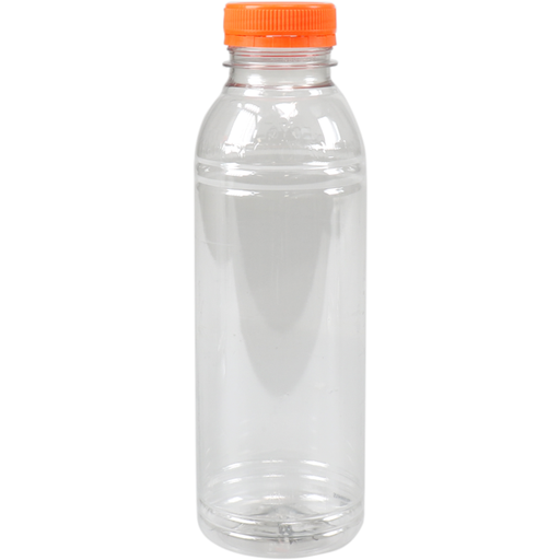 [4499111] PET fles Rond/Transparant 500ml incl. oranje dop (doos a 54 stuks)