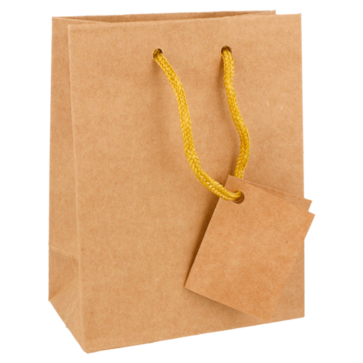 [804.61] Shopping Bags w cord handle 11,4+6,4x14,6cm Natural Kraft (10st/pak)