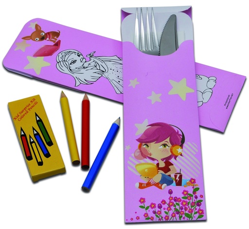 [KSK-GIRLS1] NAPTIDI CUTLERY SLEEVE - CHILDREN (GIRLS) >Kid Surprise Kit < 200x85mm with 33x33cm, 2-ply white napkin 100pcs/cs