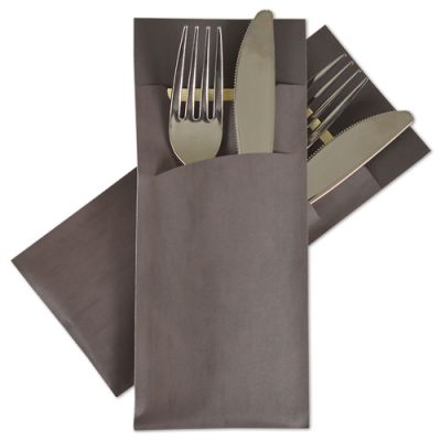 [POCH-100131] POCHETTO CUTLERY SLEEVE >Marble Brown< 200x85mm with 33x33cm,2-ply  white napkin 130 pcs/pk