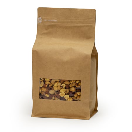 [138330K] Small Box Pouch 3.15"x2"x5.75" (8oz) Natural Kraft / Zip / With Window (1000st/doos)