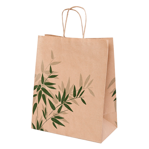 [142.60] SOS Bag with handles Brown Kraft 26+14x32cm"Feel Green"  80GSM (250st/doos)