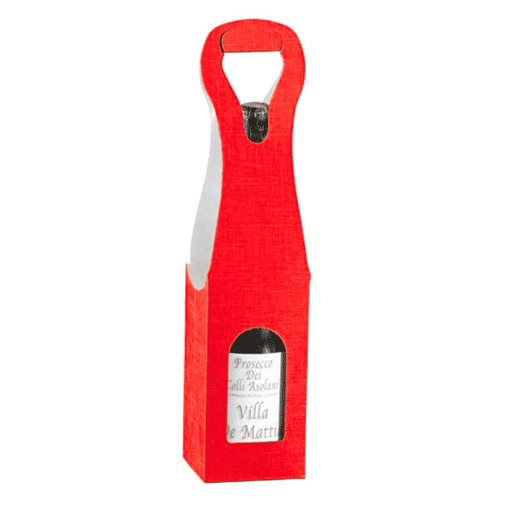 [149.37] 1-fles kokerdoos met venster 9x9x41cm Rood (Per stuk)