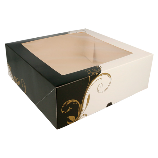 [204.72] Cake Box w/ window 28x28x10cm White/Black/Gold  50pc/pk
