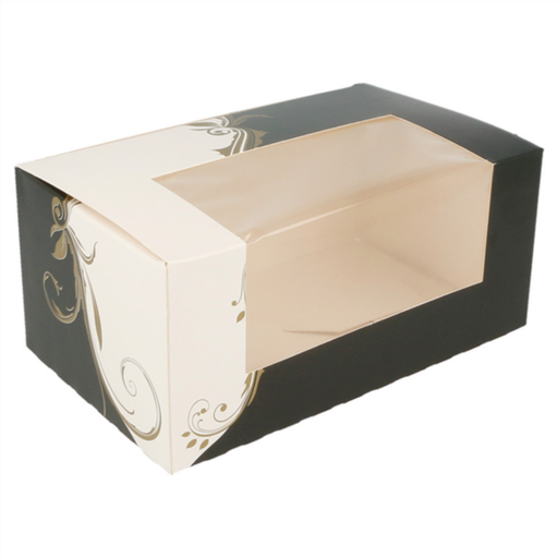 [204.75] Cake Box w/ window 18x11x8cm  White/Black/Gold  50pc/pk