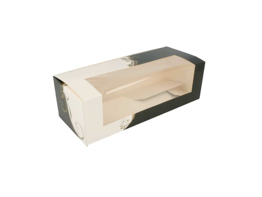 [204.76] Cake Box w/ window 'The pack classic' 26x11x8cm snit White/Black/Gold  50pc/pk